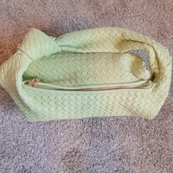 Melie Bianco Brigitte Woven Light Yellow Green Vegan Leather Bag - Picture 7 of 12
